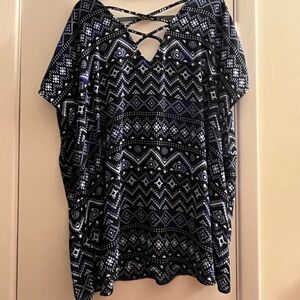 Chiffon black, white and blue pattern blouse